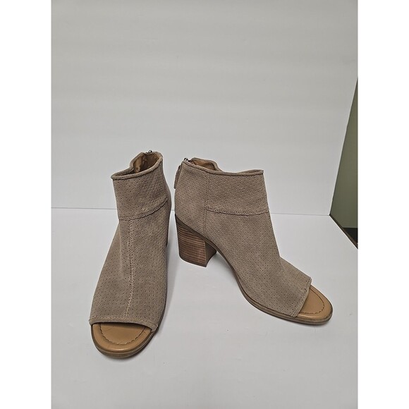 Franco Sarto Women's Goldie Sandal Boot Size 9 Block Heel Open Toe Tan Suede - Picture 1 of 12